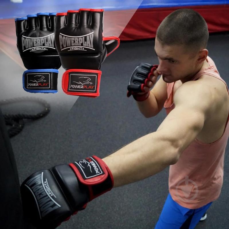 Перчатки для MMA PowerPlay р. L PP_3058 черный с синим - фото 10 Перчатки для MMA PowerPlay р. L PP_3058 черный с синим - фото 10