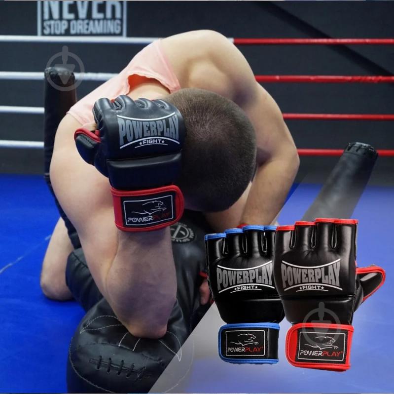 Перчатки для MMA PowerPlay р. L PP_3058 черный с синим - фото 9 Перчатки для MMA PowerPlay р. L PP_3058 черный с синим - фото 9
