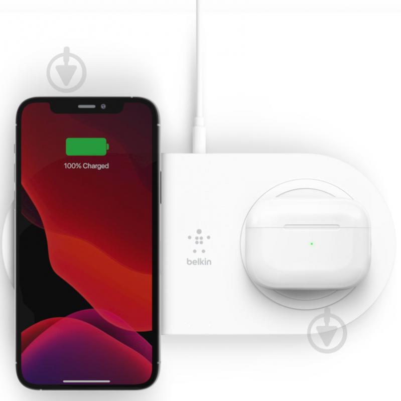 Зарядний пристрій Belkin Dual Pads Wireless Charging Qi 15W (WIZ008VFWH) - фото 2