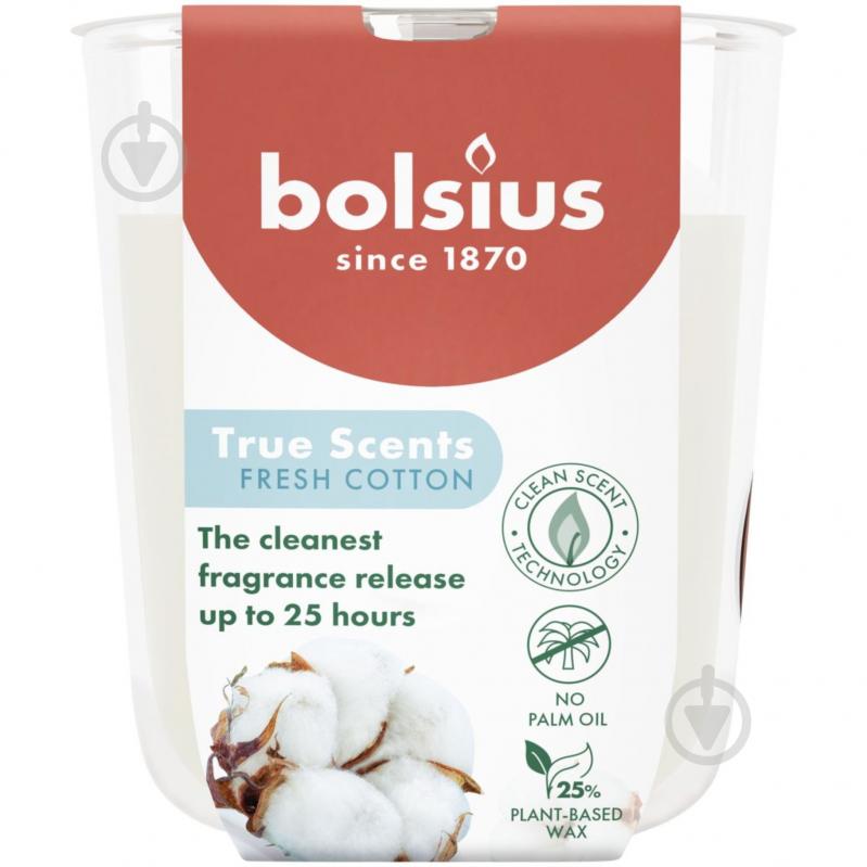 Свічка ароматична Bolsius TRUE SCENTS в склі 80/73 аромат Бавовна - фото 1