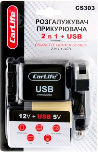 Автомобильное зарядное устройство CarLife 2в1 + USB, 12В, 5A - фото 2