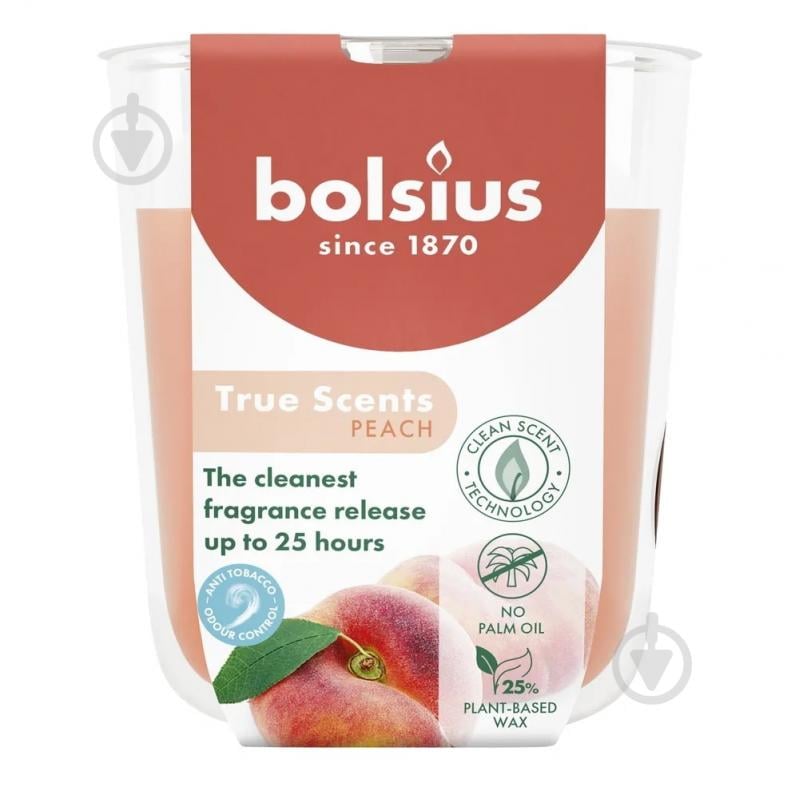 Свеча ароматическая Bolsius TRUE SCENTS в стекле 80/73 аромат Персик - фото 1