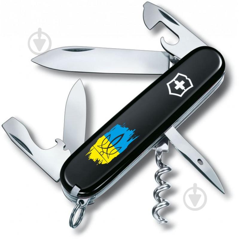 Нож швейцарский Victorinox SPARTAN UKRAINE Трезуб фигурный на фоне флага (12 инстр) Vx13603.3_T1026u - фото 1