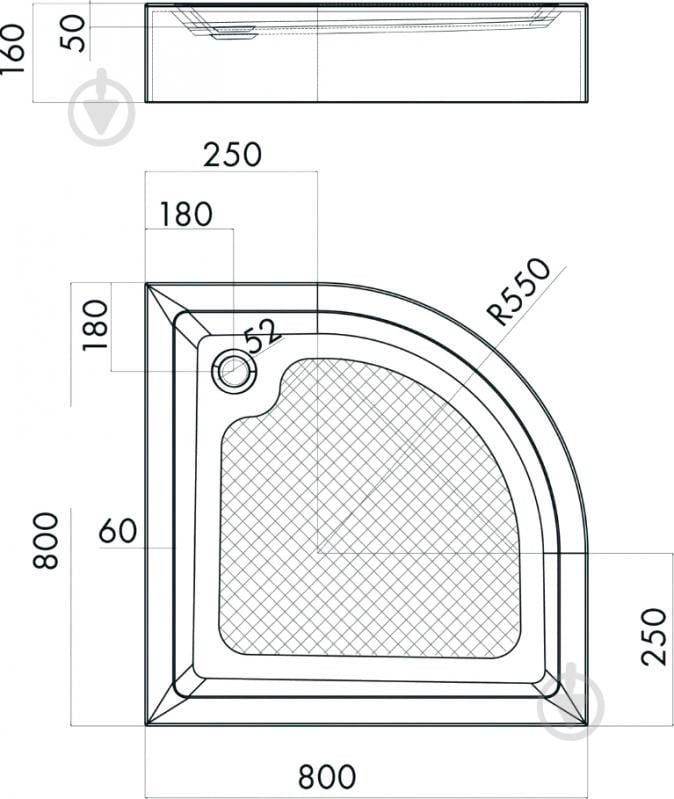 Піддон душовий Invena напівкруглий 80х80 AK-80-083 - фото 2