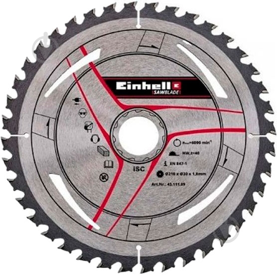 Пильный диск Einhell 210x30x1,8 Z40 4311109 - фото 1