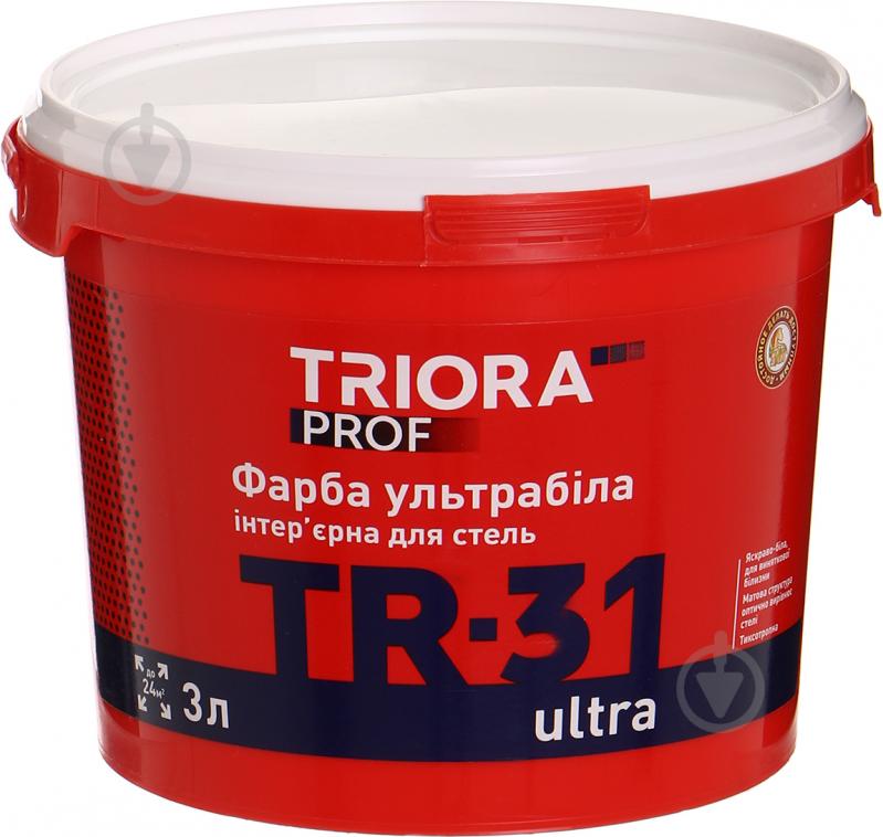 Краска акриловая водоэмульсионная Triora TR-31 ultra мат ультра белый 3 л - фото 1