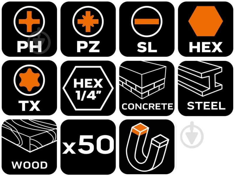 Набір біт і свердел NEO tools 50 шт. 56-613 - фото 4