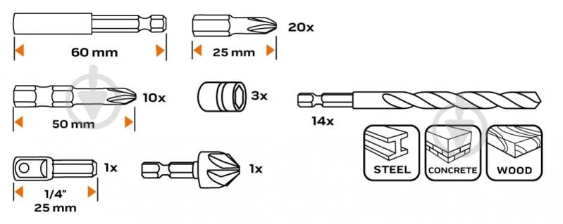 Набір біт і свердел NEO tools 50 шт. 56-613 - фото 2