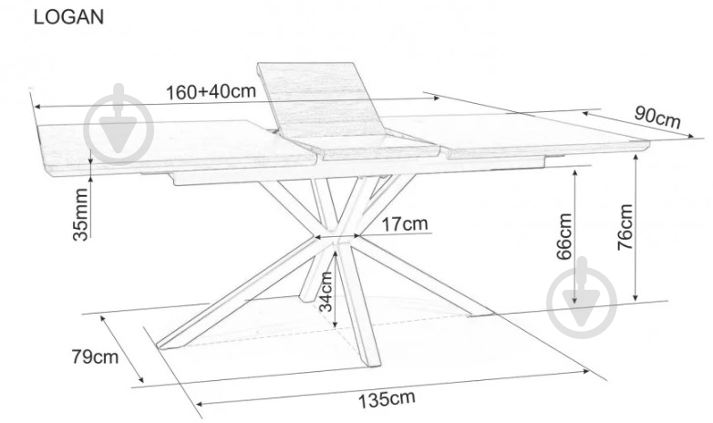 Стол обеденный Signal Meble LOGAN 1600(2000)x900x750мм орех/черный - фото 4