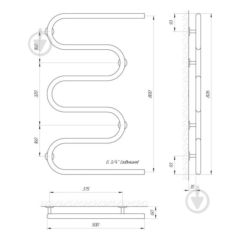 Рушникосушарка водяна Laris Змійовик 25 РС5 500х800 - фото 4