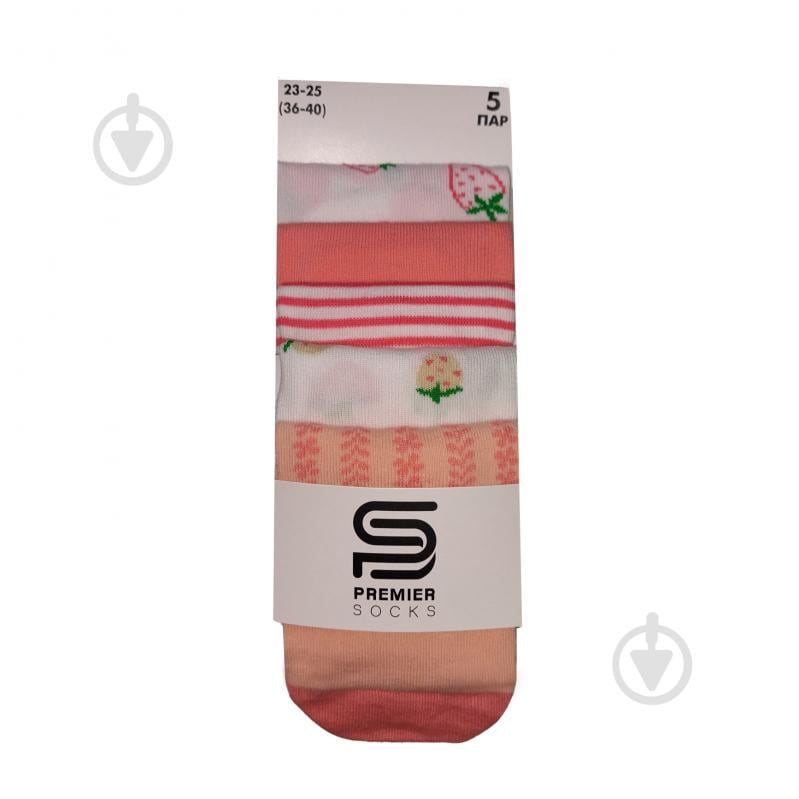 Набір шкарпеток жіночих Premier Socks з полуницею р.23-25 білий із бордовим і рожевим 5 шт. - фото 1 Набір шкарпеток жіночих Premier Socks з полуницею р.23-25 білий із бордовим і рожевим 5 шт. - фото 1