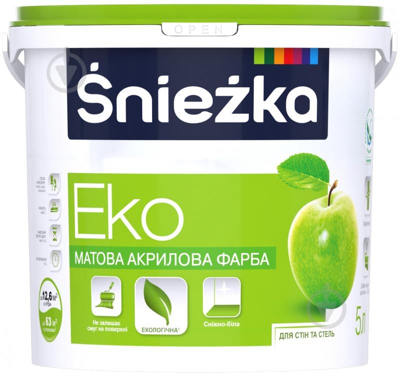 Фарба акрилова водоемульсійна Sniezka Еко мат білий 5 л 7 кг - фото 1