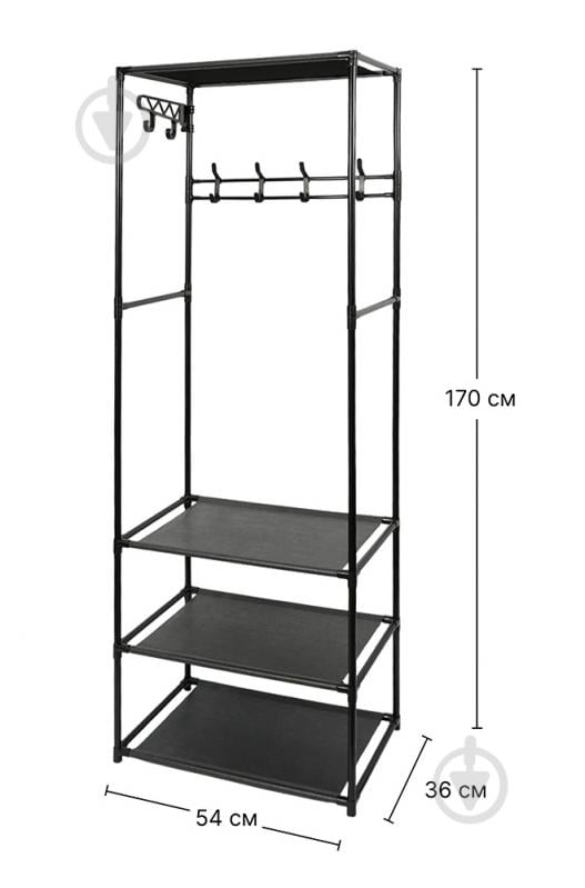 Вешалка-стойка для одежды Fabrika FK-WH3012 STORE с полками 54x36x170 см черный - фото 3