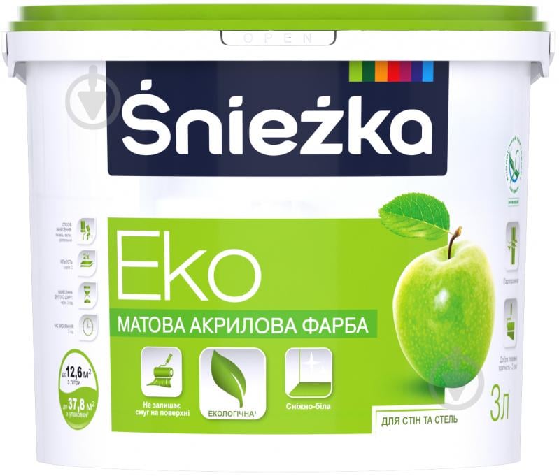 Фарба акрилова водоемульсійна Sniezka Еко мат білий 3 л 4,2 кг - фото 1