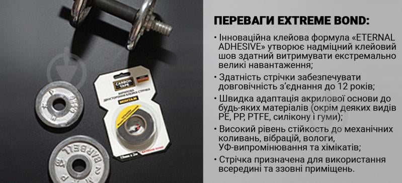 Двостороння клейка стрічка CARBON TAPE акрилова EXTREME BOND 19 мм 1,1 мм 2 м чорний - фото 5