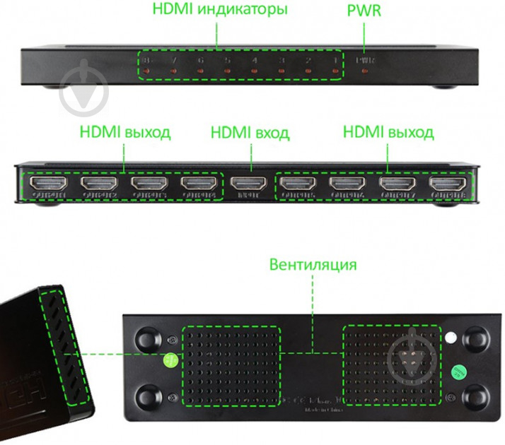 Сплітер PowerPlant HDMI 1X8 V1.4 4K 3D HDSP8-M (CA911516) - фото 6