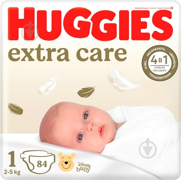 Підгузки Huggies Extra Care 1 2-5 кг 84 шт. - фото 1