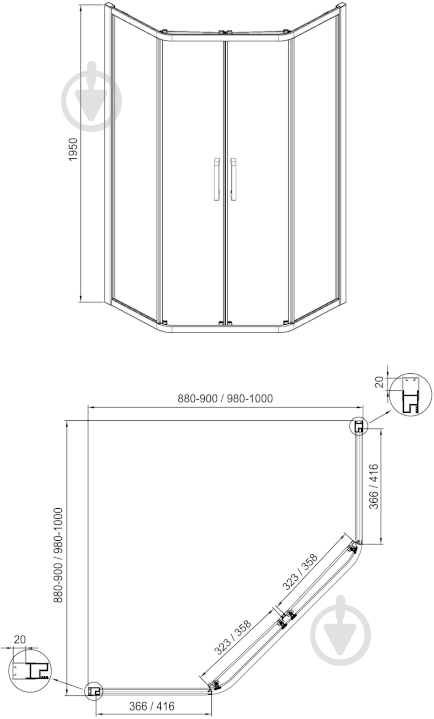 Душевая кабина Eger Iris 100x100x195 cм 599-143/1 - фото 2