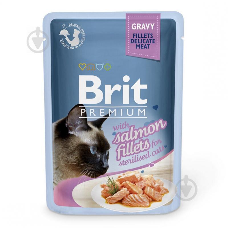 Корм Brit Premium для стерилізованих котів філе лосося в соусі пауч 85 г - фото 1