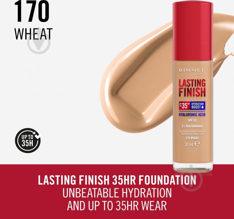 Тональная основа Rimmel London LASTING FINISH 35H (170) Wheat 30 мл - фото 4