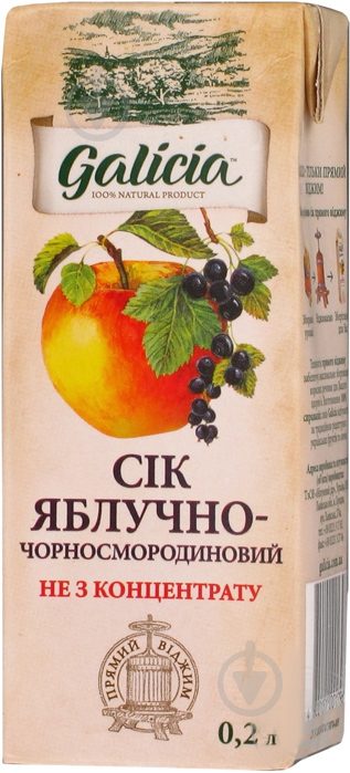Сік Galicia Яблучно-чорносмородиновий неосвітлений 200 мл - фото 1