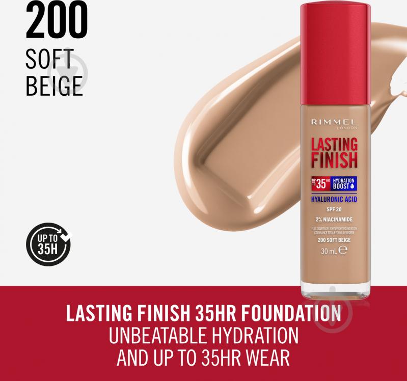 Тональная основа Rimmel London LASTING FINISH 35H (200) Soft Beige 30 мл - фото 4