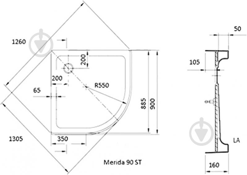 Піддон душовий Ravak Merida 90 ST R-550 + сифон Basik 90 chrome - фото 4