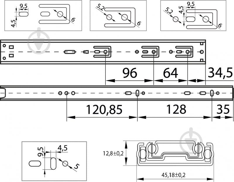 Телескопические направляющие DC 93805 с доводчиком L-400 мм Н-45 мм Премиум Лайн - фото 2