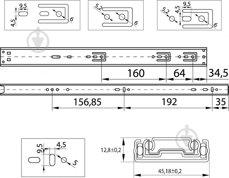 Телескопические направляющие DC 93807 с доводчиком L-500 мм Н-45 мм Премиум Лайн - фото 2