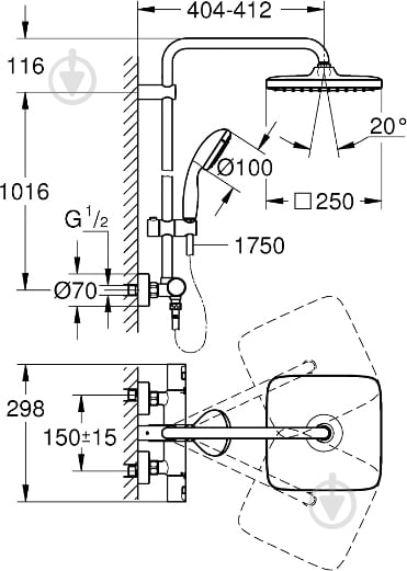 Душова система Grohe Vitalio Start 250 Cube 26696000T - фото 9