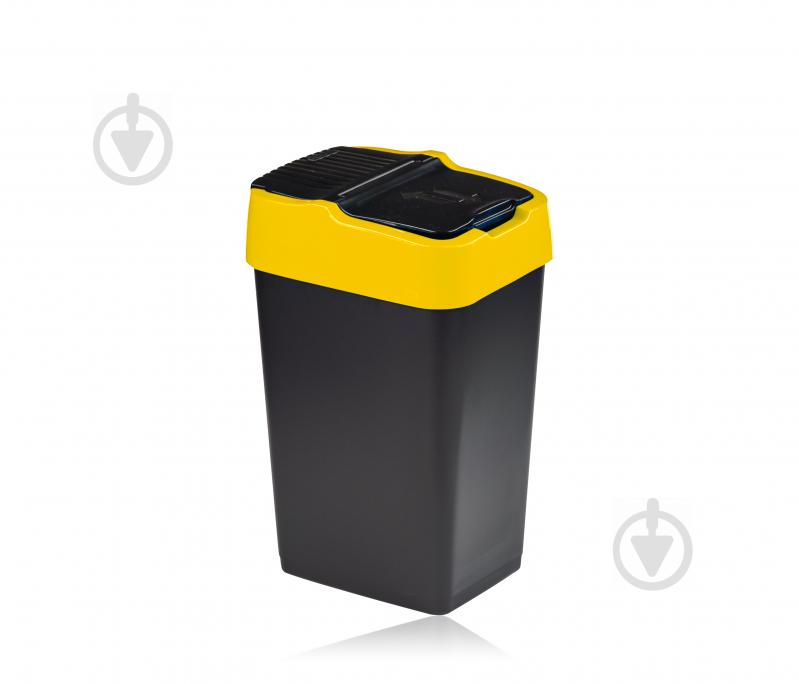 Бак для сміття з кришкою Heidrun Push & Up 35 л чорний із жовтим 1343 - фото 2