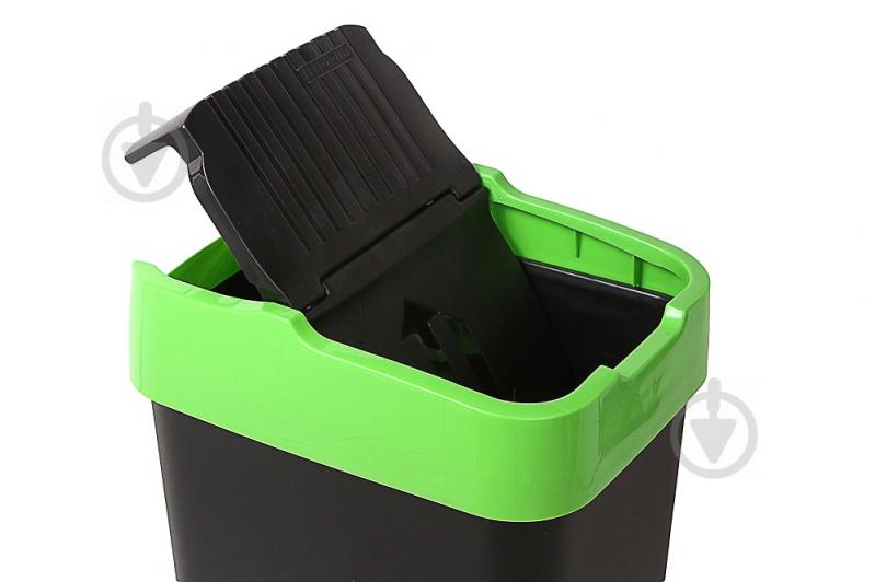 Бак для сміття з кришкою Heidrun Push & Up 35 л чорний із салатовим - фото 3