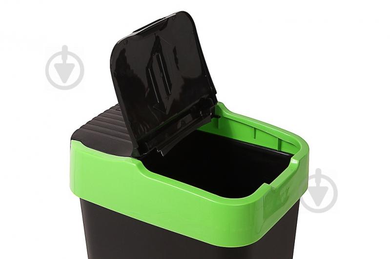 Бак для мусора с крышкой Heidrun Push & Up 35 л черный с салатовым - фото 1