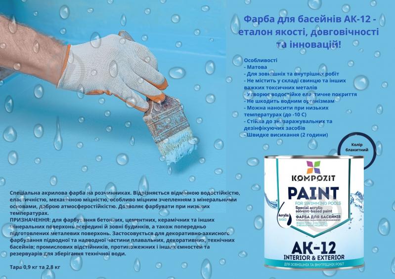 Краска Kompozit для бассейнов АК-12 голубой мат 0,9 кг - фото 5