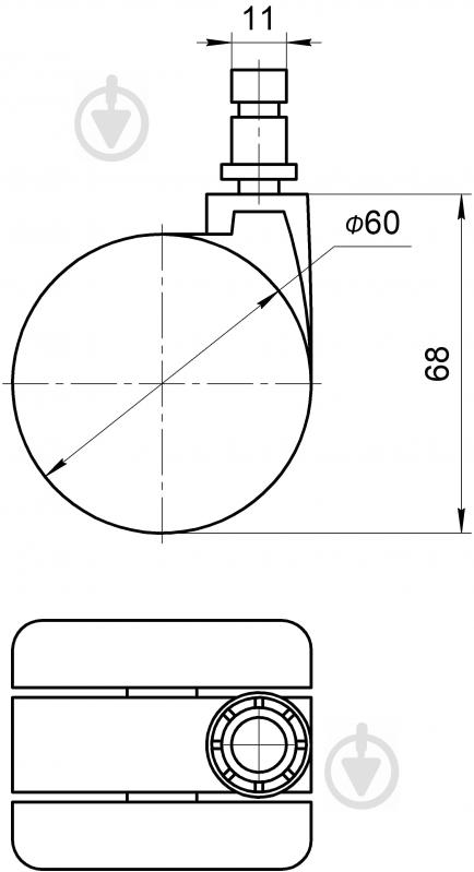 Ролик мебельный поворотный с осью 11 мм D60 Н68 Burak - фото 4