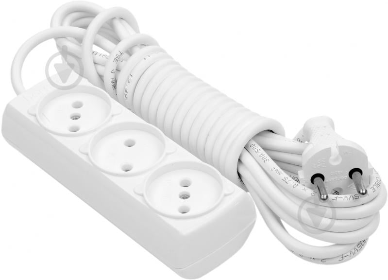 Подовжувач Borsan без заземлення 3 гн. білий 5 м BR-1543-5 - фото 1 Подовжувач Borsan без заземлення 3 гн. білий 5 м BR-1543-5 - фото 1