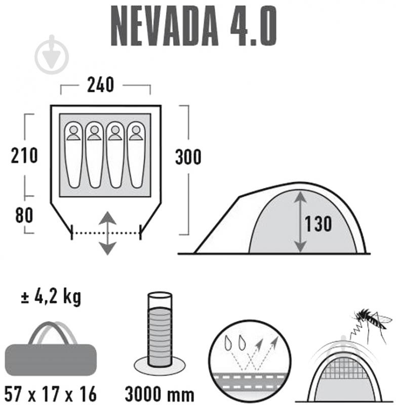 Палатка туристическая High Peak Nevada 4.0 Nimbus Grey 10204 - фото 6