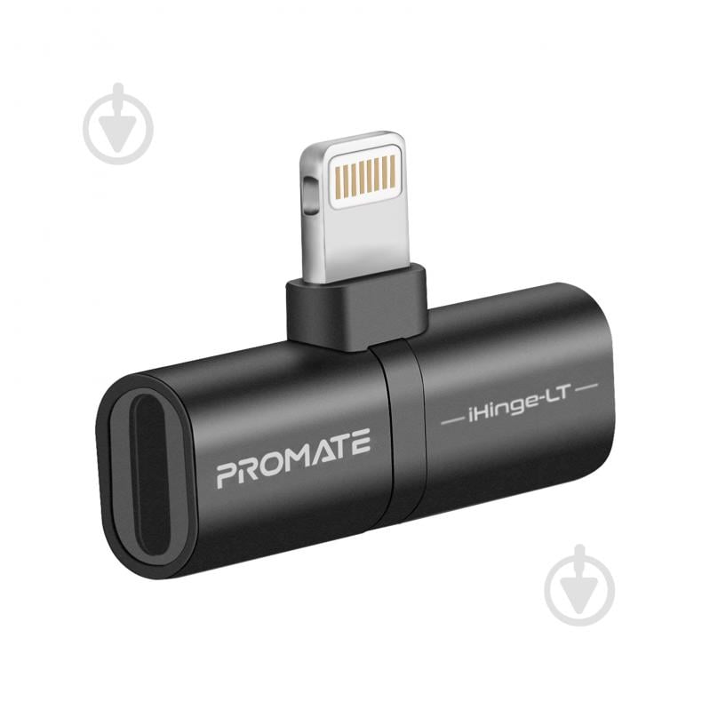 Перехідник Promate iHinge-LT 2 в 1 Lightning to Lightning Audiо & Sync/Charge Black чорний (ihinge-lt.black) - фото 1