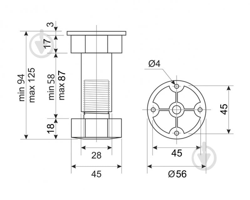 Меблева ніжка DC 100 мм регулюєма чорна - фото 2