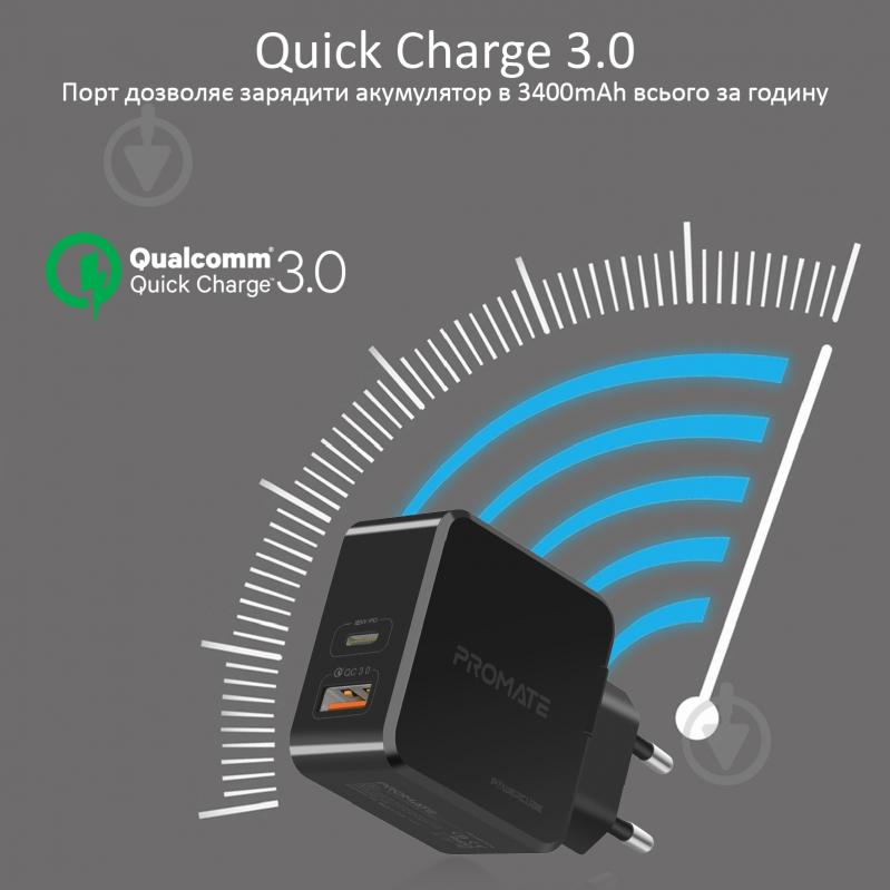Зарядное устройство Promate PowerCube 36Вт Type-C PD + USB QC3.0 Black - фото 4