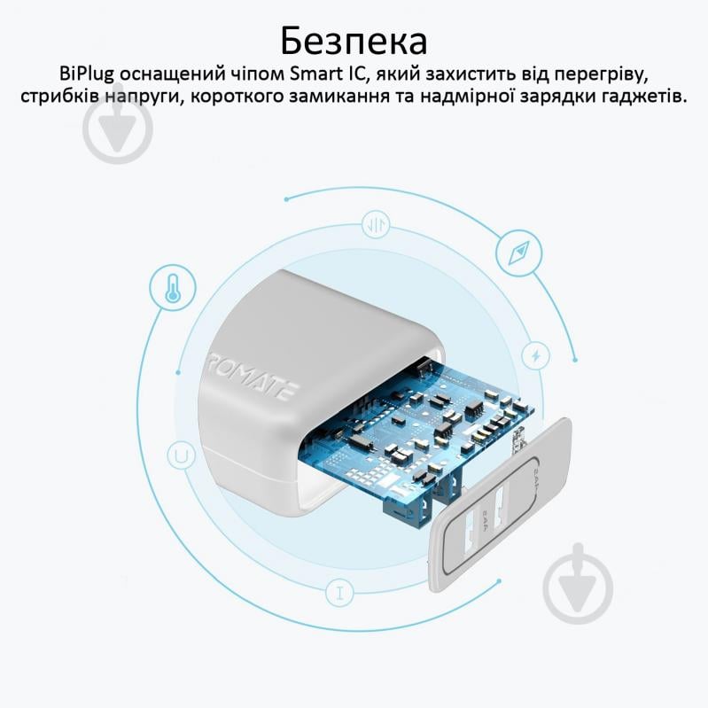 Зарядное устройство Promate BiPlug 12 Вт 2 USB White - фото 5