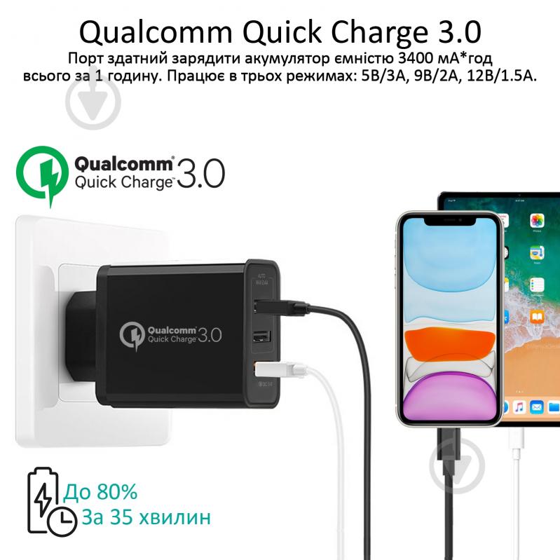 Зарядное устройство Promate TriPort-QC 30Вт USB QC3.0 + 2 USB Black - фото 3