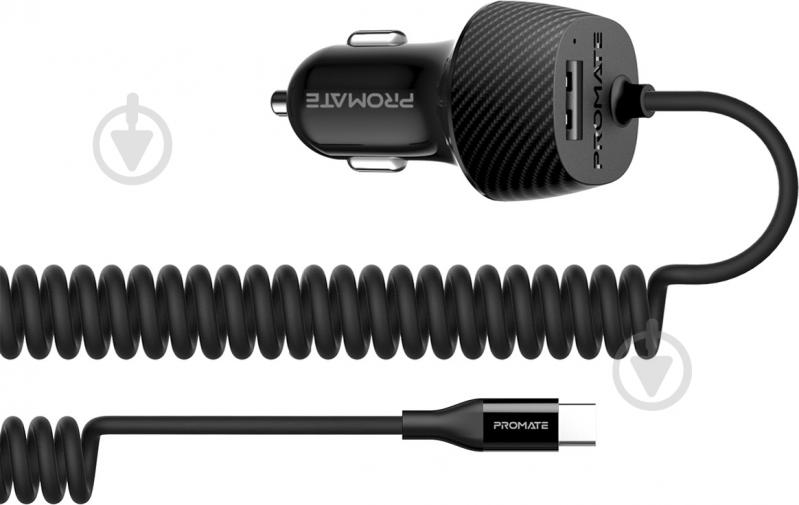 Автомобильное зарядное устройство Promate Voltrip-C 17Вт USB + Type-C Connector Black - фото 1