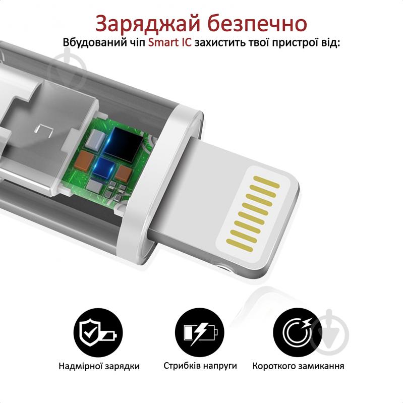 Кабель Promate PowerBeam-25i USB-Lightning 2.4А 0,25 м белый (powerbeam-25i.white) - фото 6