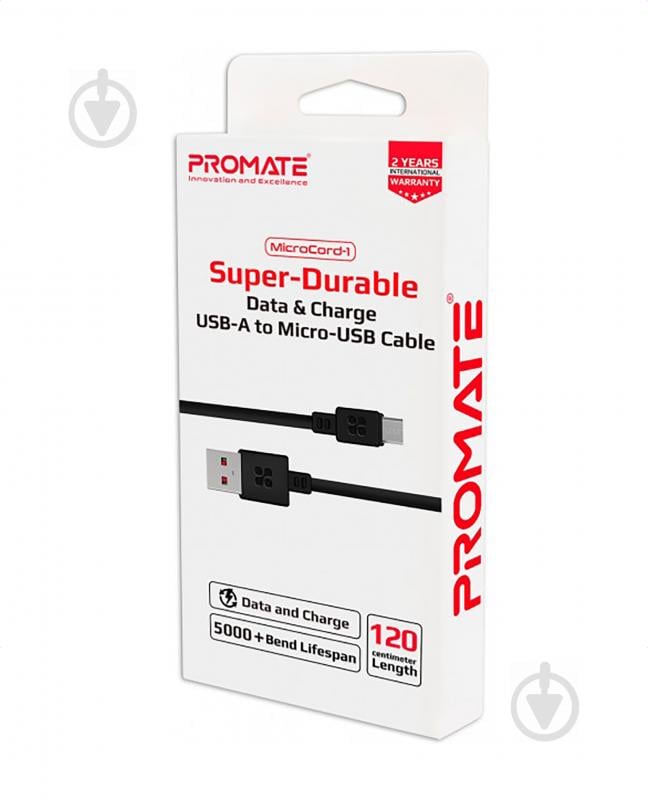 Кабель Promate MicroCord-1 USB-microUSB 2А 1,2 м черный (microcord-1.black) - фото 6