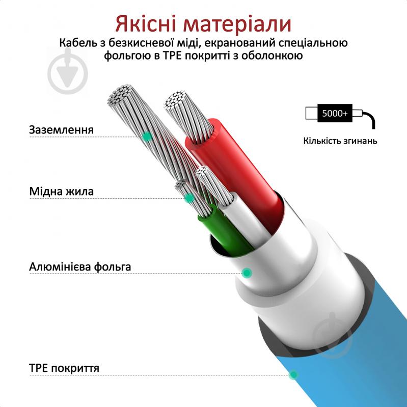 Кабель Promate MicroCord-1 USB-microUSB 2А 1,2 м синій (microcord-1.blue) - фото 3