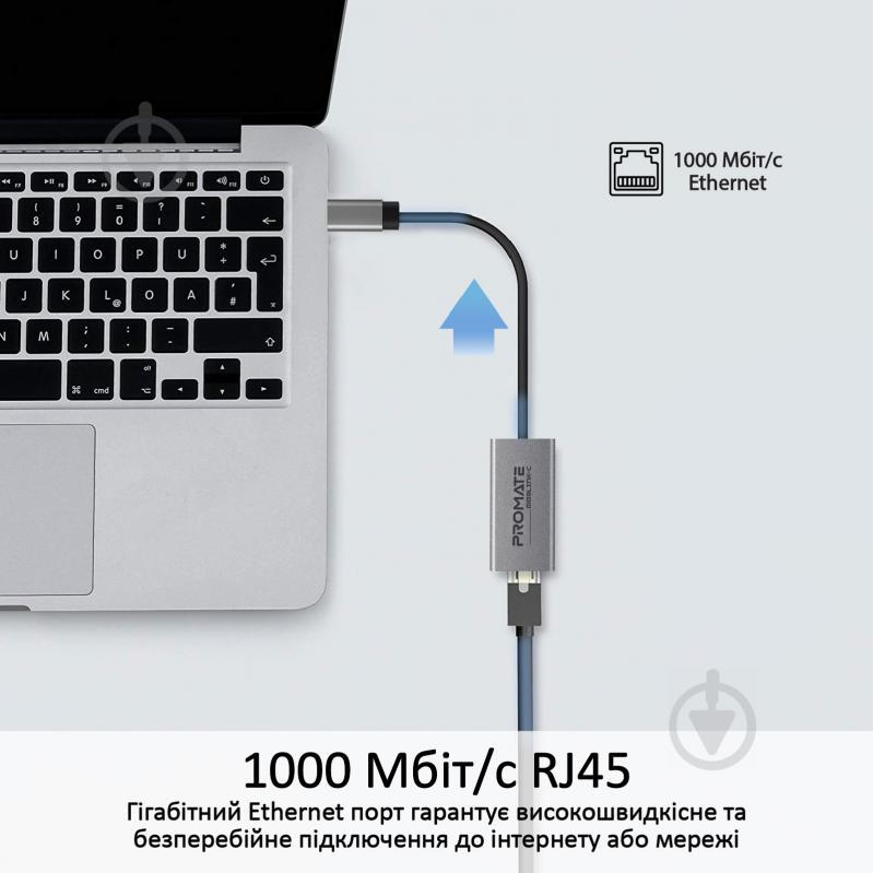 Переходник Promate GigaLink-C USB Type-C/Ethernet 1Гбит/с 0,07 м серый (gigalink-c.grey) - фото 2