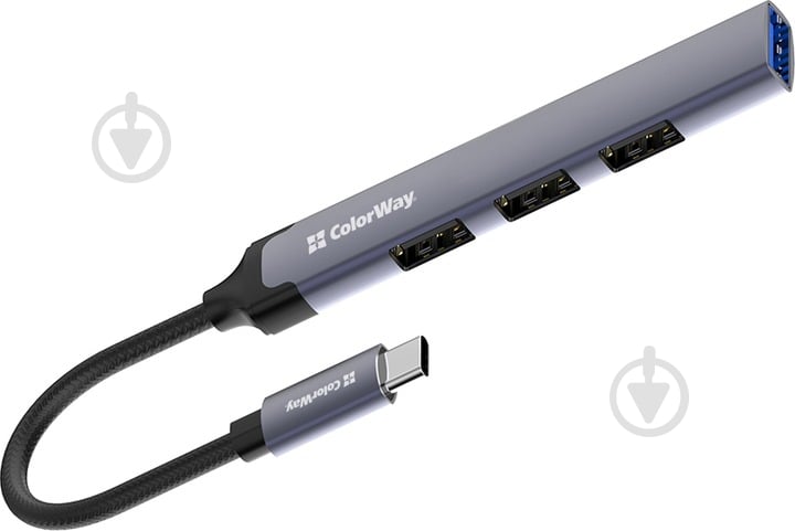 USB-хаб ColorWay USB-C 4-в-1 USB2.0х3/USB3.0 0,12 м сірий (CW-HUB04) - фото 1