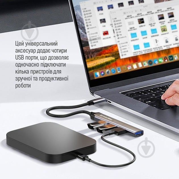 USB-хаб ColorWay USB-C 4-в-1 USB2.0х3/USB3.0 0,12 м сірий (CW-HUB04) - фото 15