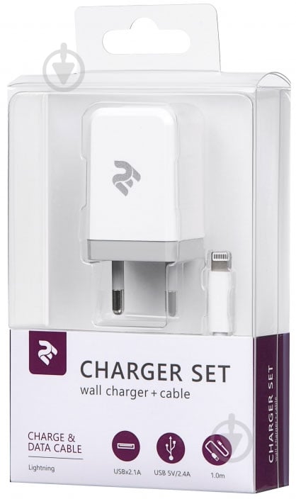 Сетевое зарядное устройство 2E USB:DC5V/2.1A +кабель Lightning 2.4A - фото 6